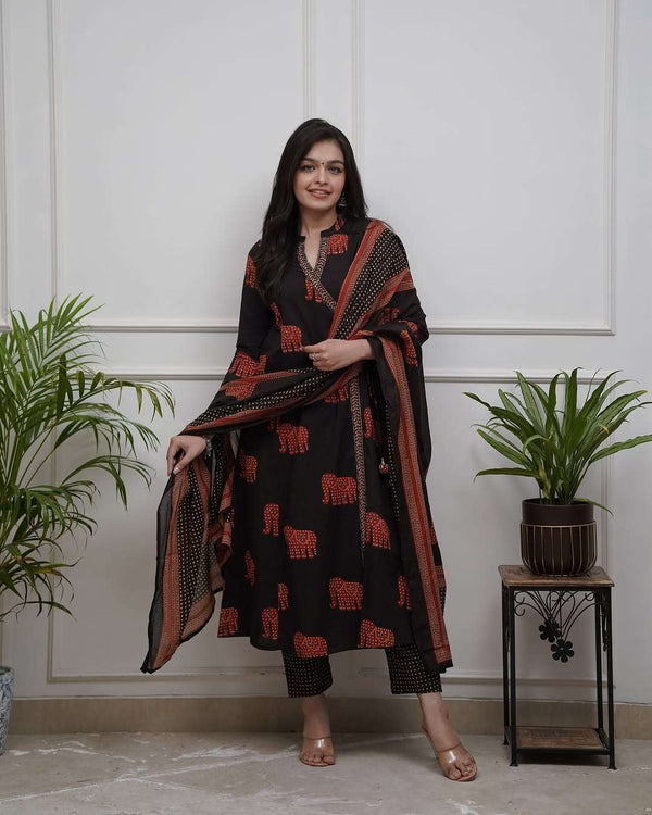 Angarkha style cotton kurt set