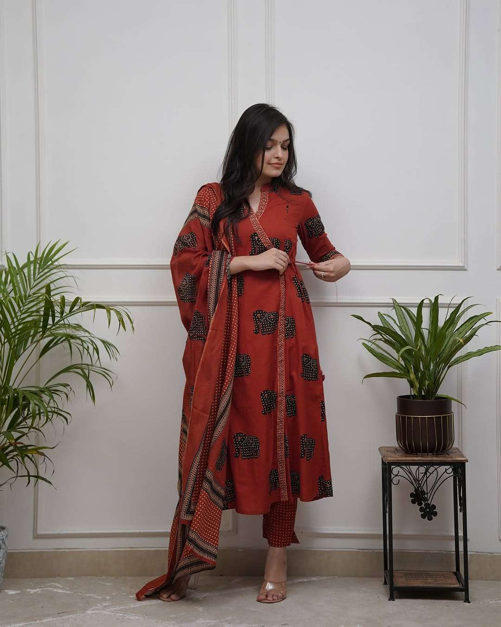 Angarkha style cotton kurt set