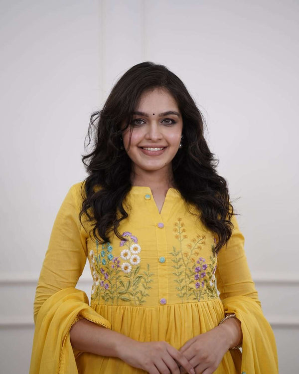 Beautiful pure cotton mustard yellow kurta set