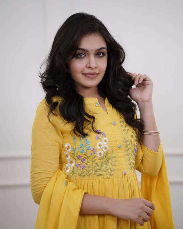 Beautiful pure cotton mustard yellow kurta set