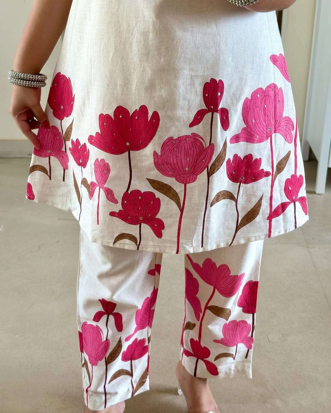 Cotton flex floral printed sleeveless co-ord set