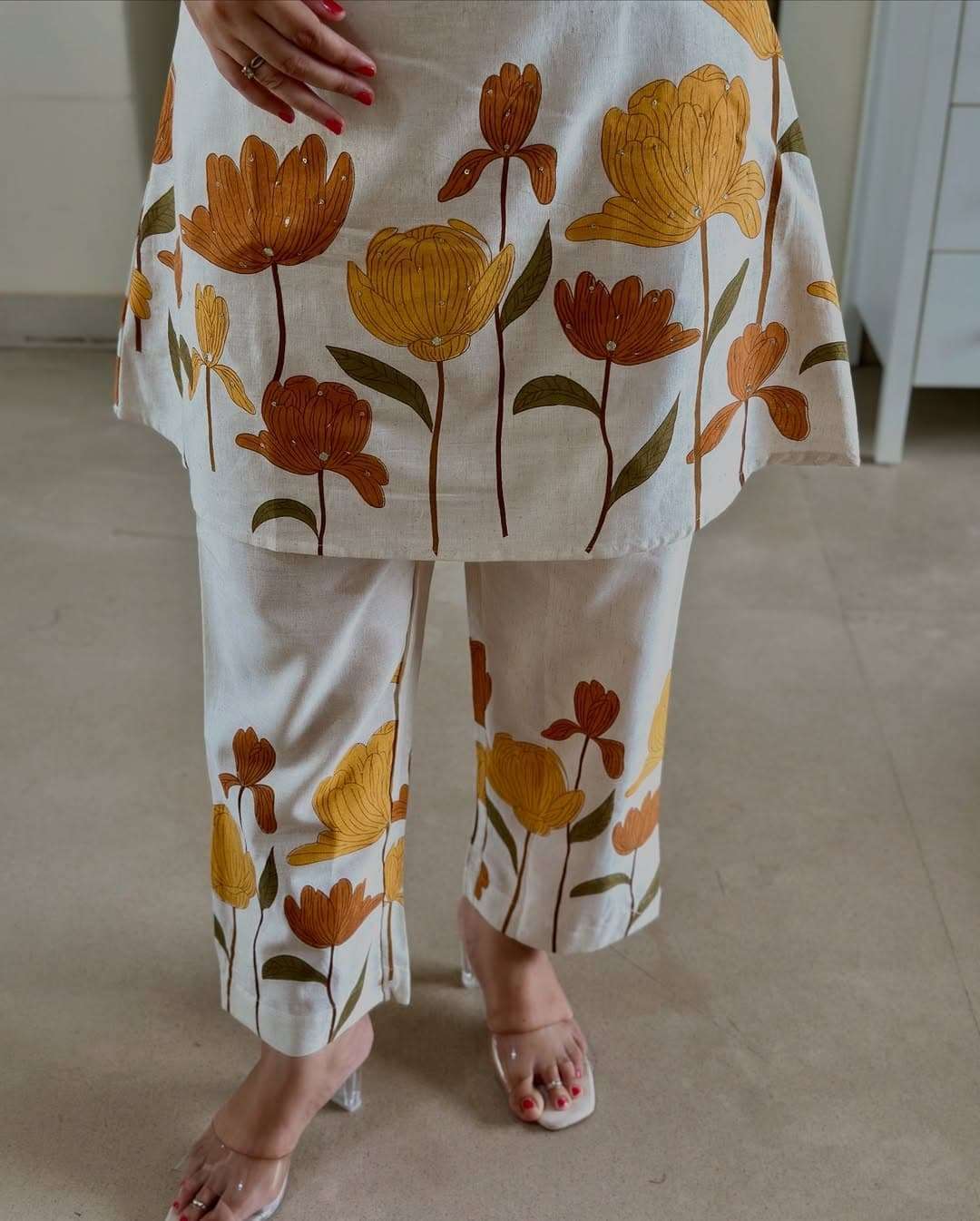 Cotton flex floral printed sleeveless co-ord set