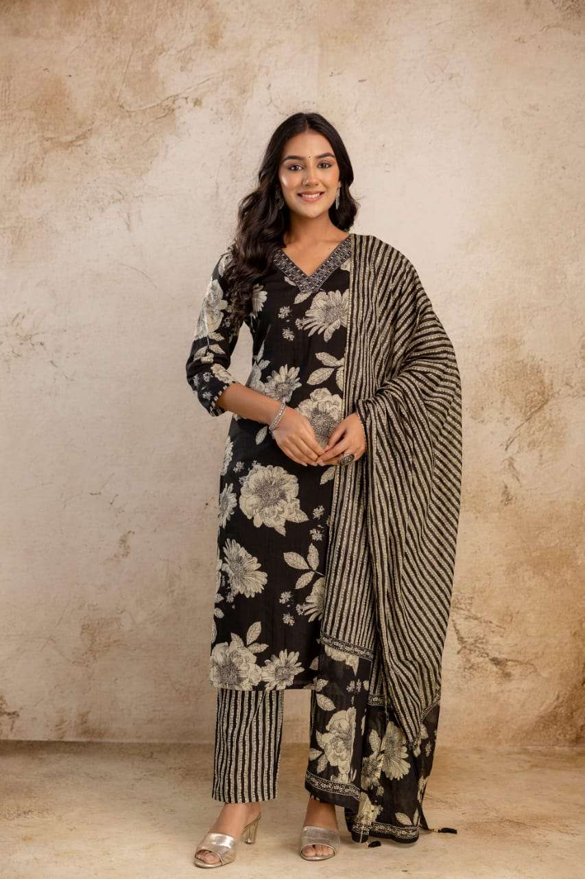 Pure cotton kurta set with printed dupatta and pants