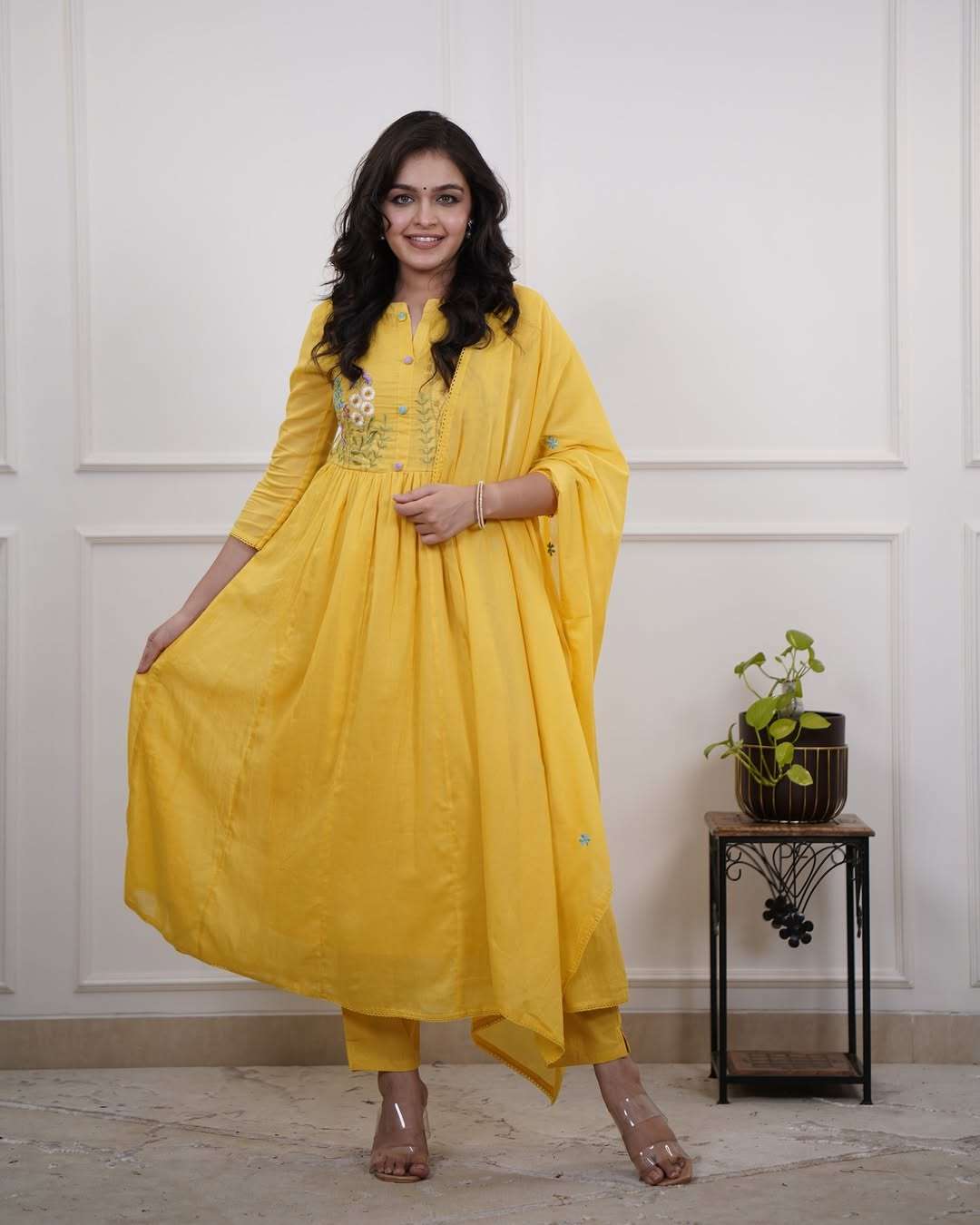 Beautiful pure cotton mustard yellow kurta set Eraya