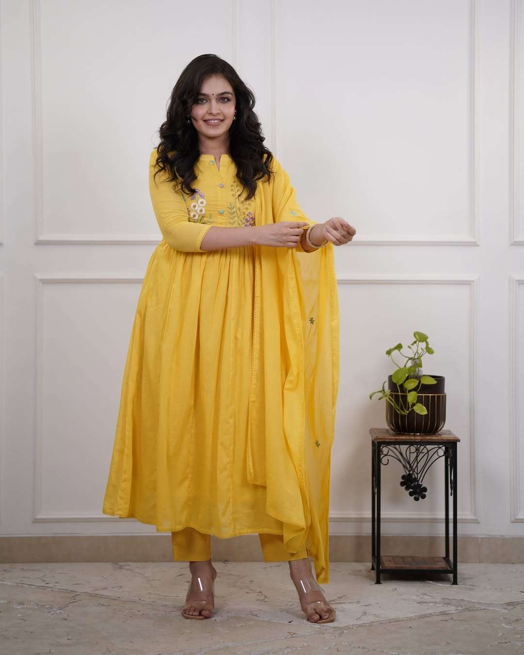 Beautiful pure cotton mustard yellow kurta set Eraya Main image