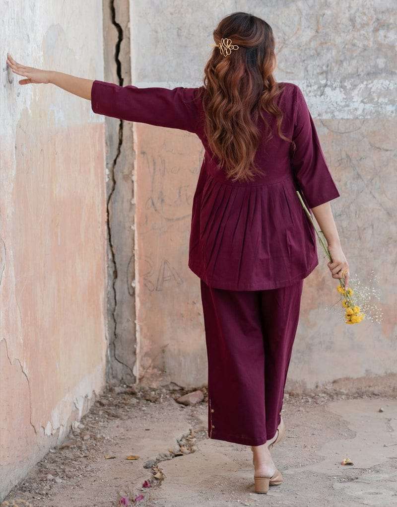 Designer peplum top cotton co-ord set