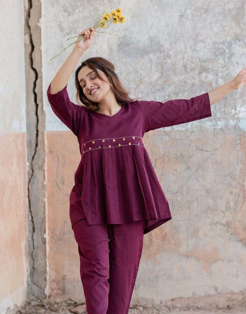 Designer peplum top cotton co-ord set Eraya Main image