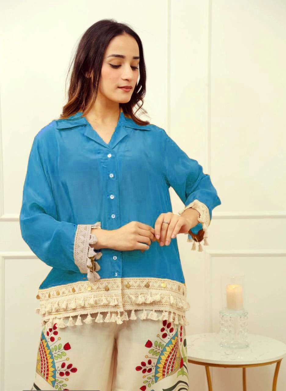 Designer cotton slub co-ord set with printed plazo (set of 2)