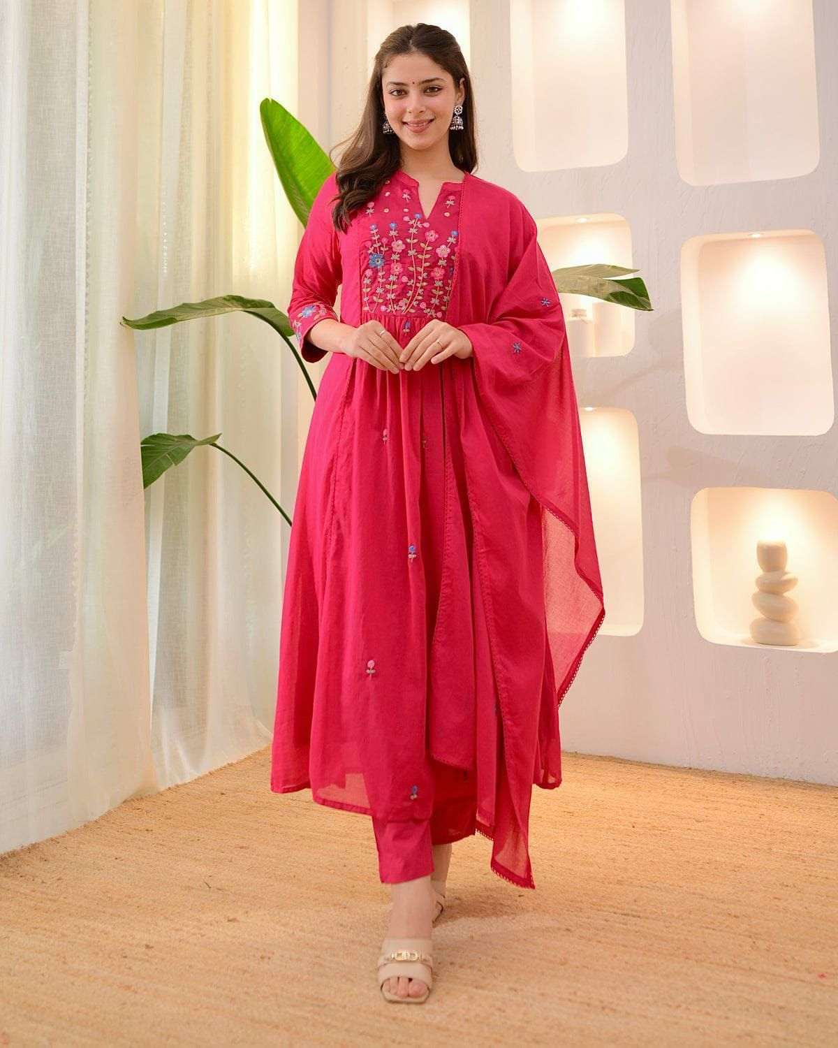 Pure cotton embroidered kurti set (set of 3)