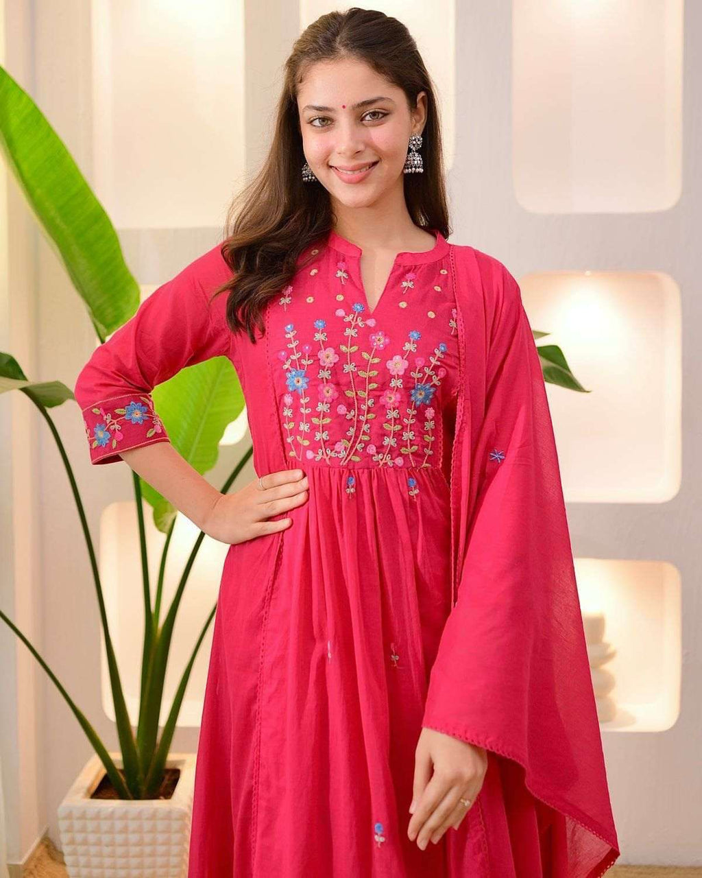 Pure cotton embroidered kurti set (set of 3)