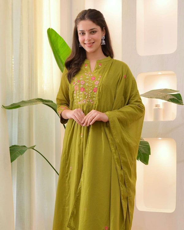 Pure cotton embroidered kurti set (set of 3)