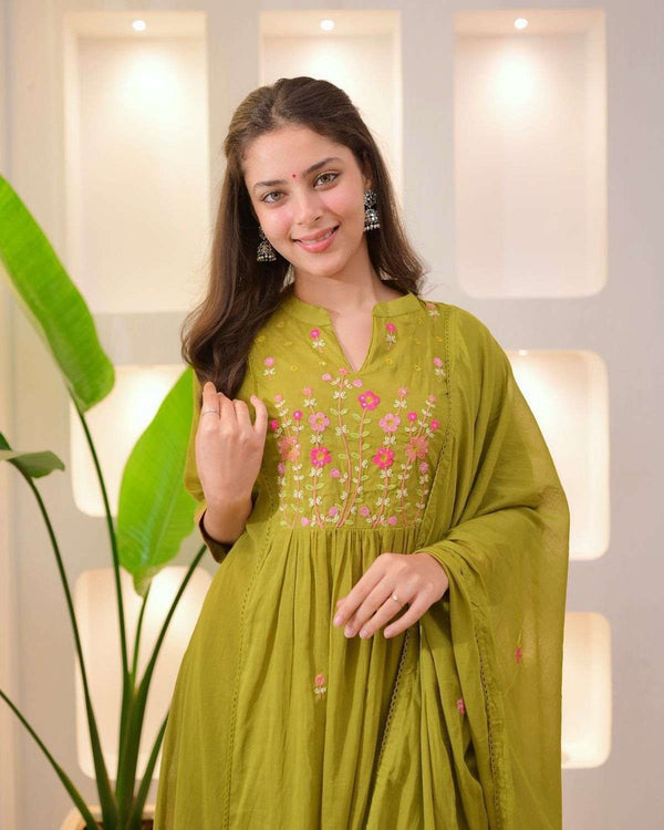 Pure cotton embroidered kurti set (set of 3)