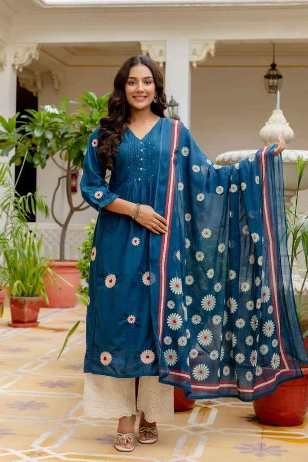 Hand embroidered pintex work kurti (set of 3)