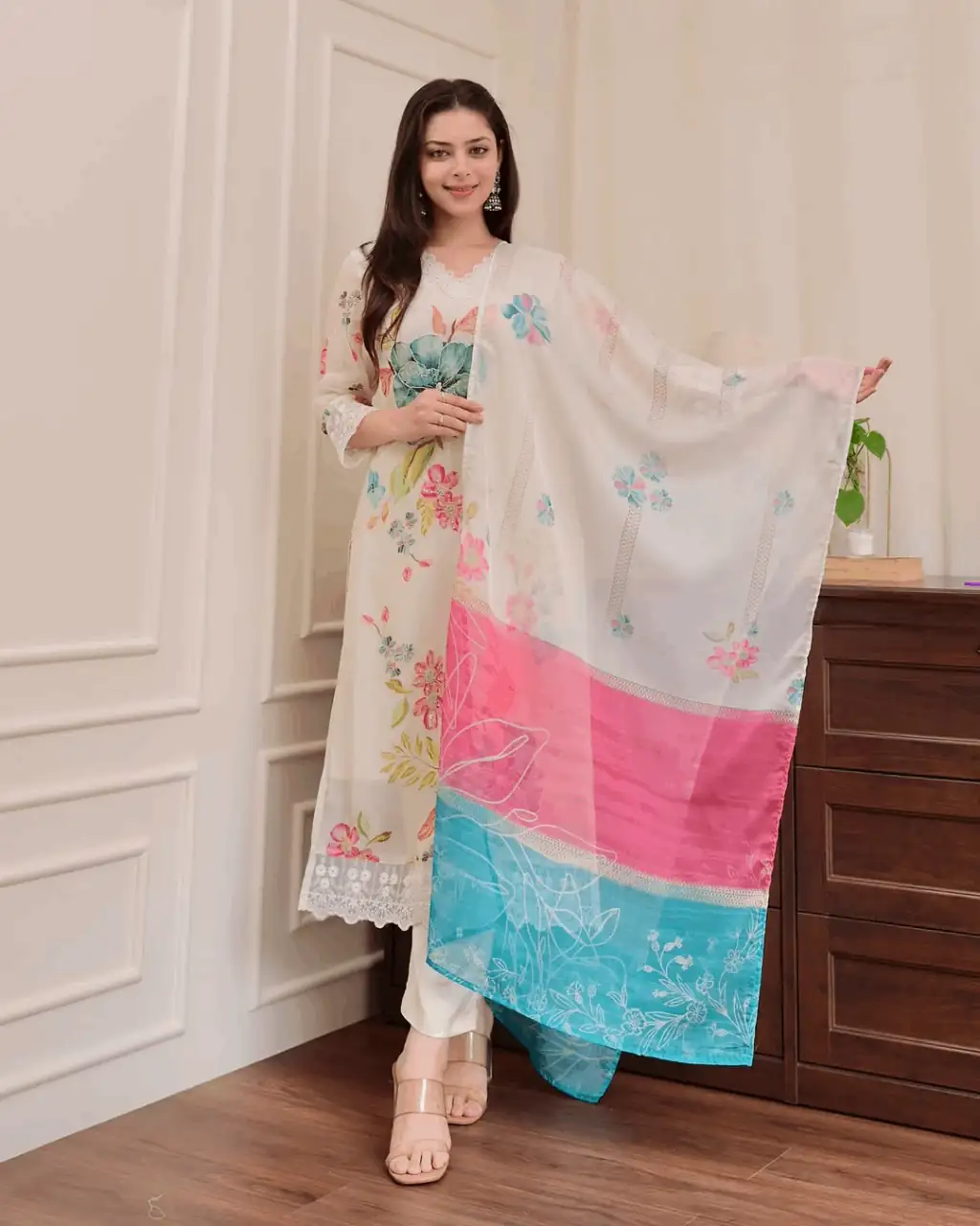 Beautiful digital printed orzanza kurta (set of 3)