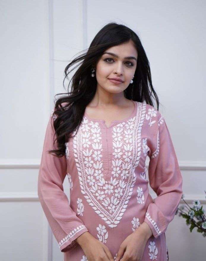 Heavy chikan work co-ordinated kurti pant set Eraya