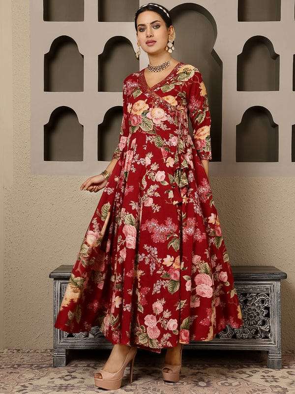 Laal angarkha anarkali kurti (set of 3) Eraya