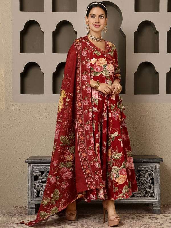Laal angarkha anarkali kurti (set of 3) Eraya